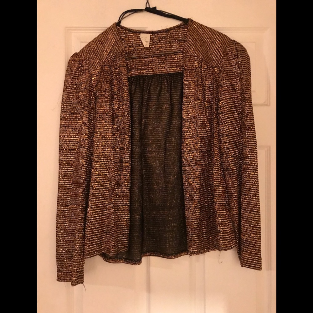 Vintage Metallic Gold & Black Open Front Jacket – Shimmer Blouse Topper, 70s